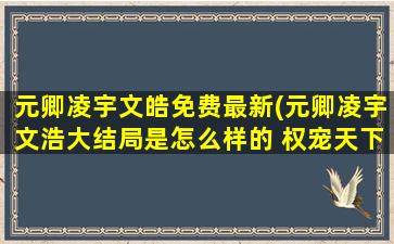 元卿凌宇文皓免费最新(元卿凌宇文浩大结局是怎么样的 权宠天下小说内容简介)